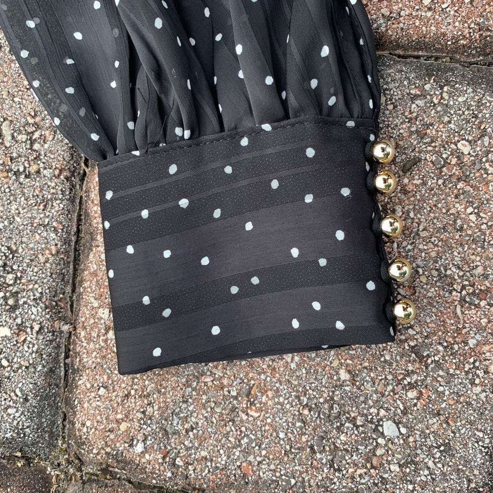 Romantic Sheer Black with White Dots Long Puff Sleeve Top - Picture 6 of 6